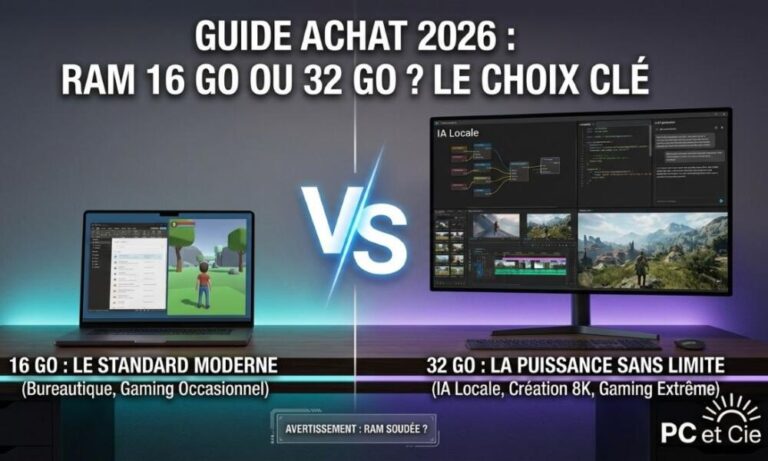 Comparatif RAM 16 Go contre 32 Go sur un établi tech PC et Cie